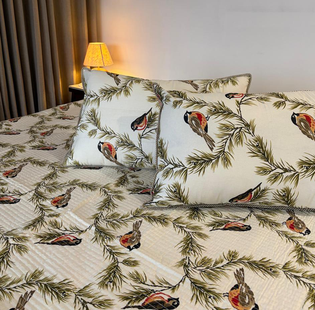 Pushp Pakshi Mahal Cotton Reversible Bedspread
